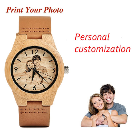 BOBO BIRD Custom Picture Family Gifts Bamboo Couple Watch Men Ladies Quartz Wristwatch logo for Women Engrave Logo