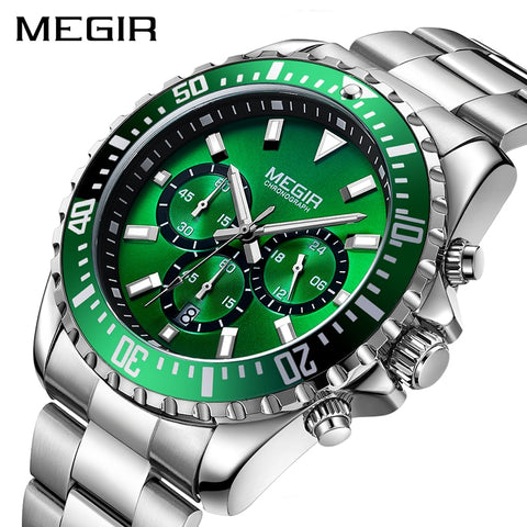 MEGIR Men Watch Top Brand Luxury Chronograph Quartz Watches Stainless Steel Business Wristwatches Men Clock Relogio Masculino