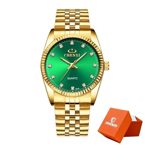 CHENXI Men Fashion Watch Women Quartz Watches Luxury Golden Stainless Steel  Wristwatch Lovers Dress Clock in Box Gift