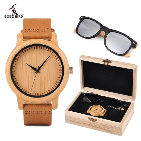 relogio masculino BOBO BORD Bamboo Men Watch Wooden Sunglasses Suit Present Box Gift Set Women Watches Accept LOGO Drop Shiping