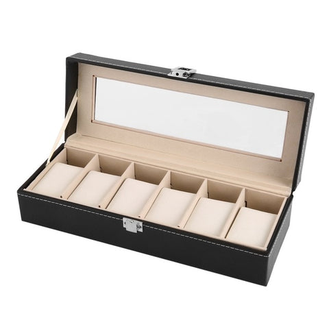 2/6/10/12 Girds Leather/Carbon Fiber Luxury Watch Box Jewelry Storage Box Organizer for Rings Bracelet Display Holder Case