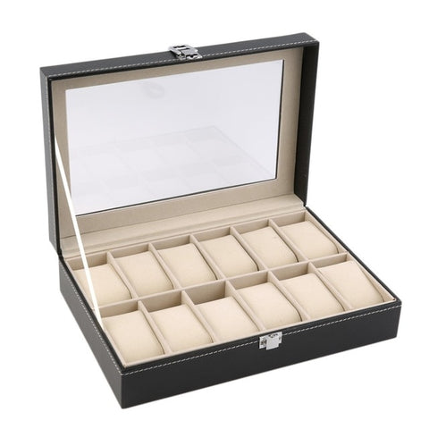 2/6/10/12 Girds Leather/Carbon Fiber Luxury Watch Box Jewelry Storage Box Organizer for Rings Bracelet Display Holder Case