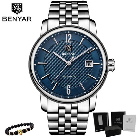 BENYAR New Business Mens Mechanical Watches Waterproof Genuine Leather Brand Luxury Automatic Wristwatch Clock Relogio Masculino