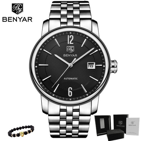 BENYAR New Business Mens Mechanical Watches Waterproof Genuine Leather Brand Luxury Automatic Wristwatch Clock Relogio Masculino