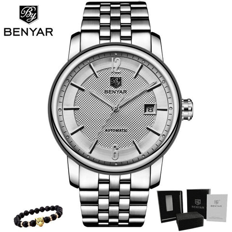 BENYAR New Business Mens Mechanical Watches Waterproof Genuine Leather Brand Luxury Automatic Wristwatch Clock Relogio Masculino