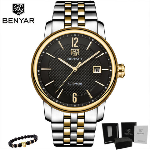 BENYAR New Business Mens Mechanical Watches Waterproof Genuine Leather Brand Luxury Automatic Wristwatch Clock Relogio Masculino