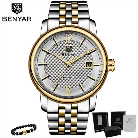 BENYAR New Business Mens Mechanical Watches Waterproof Genuine Leather Brand Luxury Automatic Wristwatch Clock Relogio Masculino