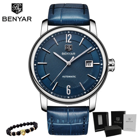 BENYAR New Business Mens Mechanical Watches Waterproof Genuine Leather Brand Luxury Automatic Wristwatch Clock Relogio Masculino