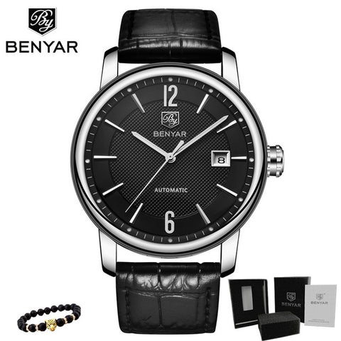 BENYAR New Business Mens Mechanical Watches Waterproof Genuine Leather Brand Luxury Automatic Wristwatch Clock Relogio Masculino