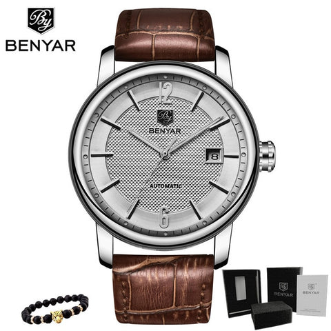 BENYAR New Business Mens Mechanical Watches Waterproof Genuine Leather Brand Luxury Automatic Wristwatch Clock Relogio Masculino