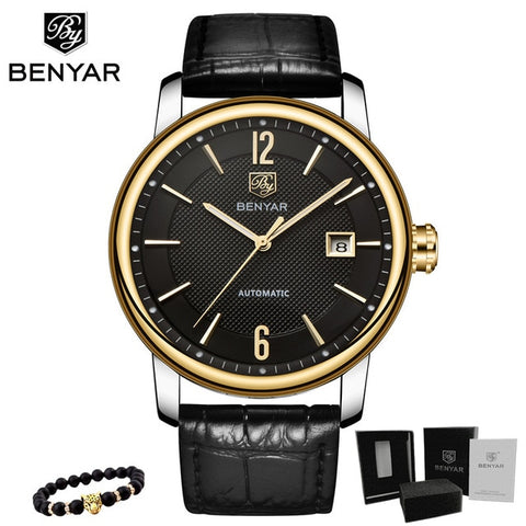 BENYAR New Business Mens Mechanical Watches Waterproof Genuine Leather Brand Luxury Automatic Wristwatch Clock Relogio Masculino