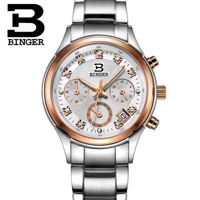 Women's Watches Luxury Brand quartz Switzerland Binger waterproof clock genuine leather strap Chronograph Wristwatches BG6019-W4