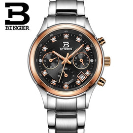 Women's Watches Luxury Brand quartz Switzerland Binger waterproof clock genuine leather strap Chronograph Wristwatches BG6019-W4