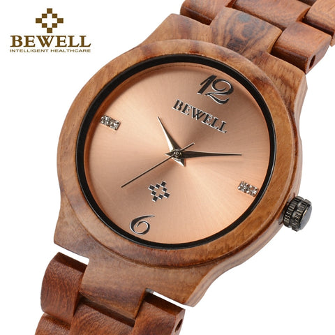 BEWELL Top Luxury Brand Women Wooden Watches Bracelet Strap For Girl Gift Watch Ladies Waterproof Clock Free Shipping 153A