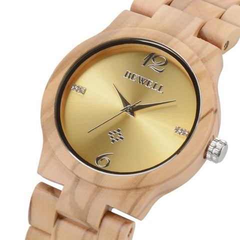 BEWELL Top Luxury Brand Women Wooden Watches Bracelet Strap For Girl Gift Watch Ladies Waterproof Clock Free Shipping 153A