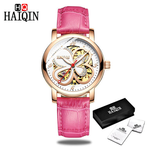 HAIQIN Ladies dress watches women watches top brand luxury sport wrist watch mechanical watch Fashion leather relogio feminino