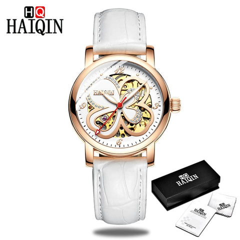 HAIQIN Ladies dress watches women watches top brand luxury sport wrist watch mechanical watch Fashion leather relogio feminino