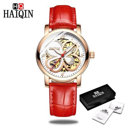 HAIQIN Ladies dress watches women watches top brand luxury sport wrist watch mechanical watch Fashion leather relogio feminino