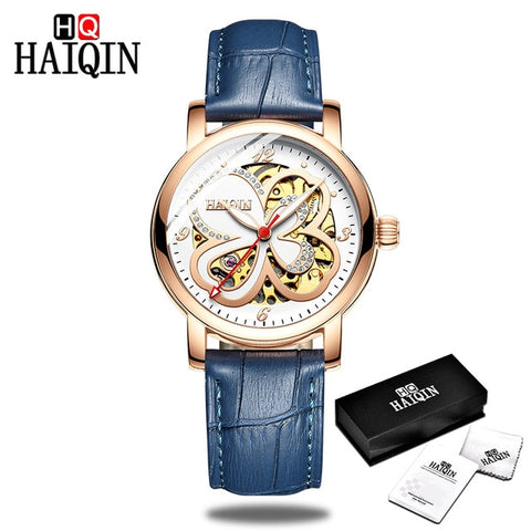 HAIQIN Ladies dress watches women watches top brand luxury sport wrist watch mechanical watch Fashion leather relogio feminino