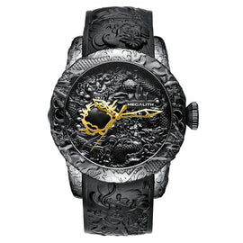 MEGALITH Gold Dragon Sculpture Mens Watch Fashion Waterproof Big Dial Sport Wrist Watches For Men Male Clock Relogio Masculino