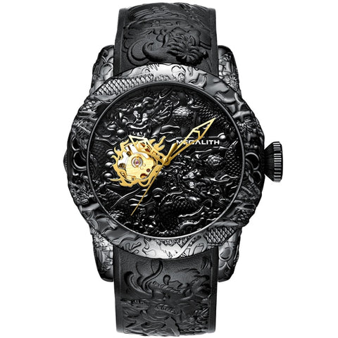 MEGALITH Gold Dragon Sculpture Mens Watch Fashion Waterproof Big Dial Sport Wrist Watches For Men Male Clock Relogio Masculino