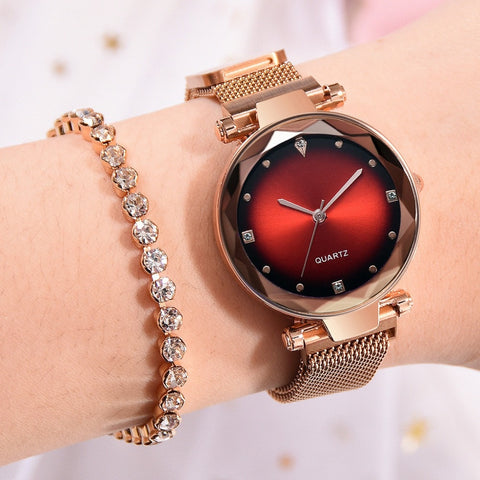 Luxury Rose Gold Women Watches Starry Sky Magnetic Female Wristwatch Waterproof Rhinestone Clock relogio feminino montre femme